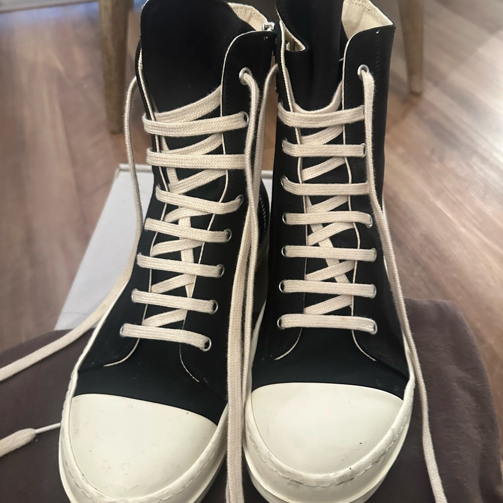 Rick Owens Black and White High-Top Sneakers